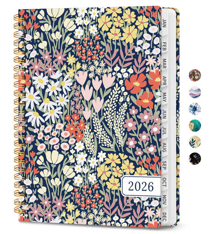 Hardcover 2026 Planner, Weekly and Monthly Calendar, Jan - Dec 2026 Planner Book with Tabs for Women, Inner Pocket, Spiral Bound, Perfect for Office/Home/School Supplies, Petals, A5, 6.3" x 8.5"