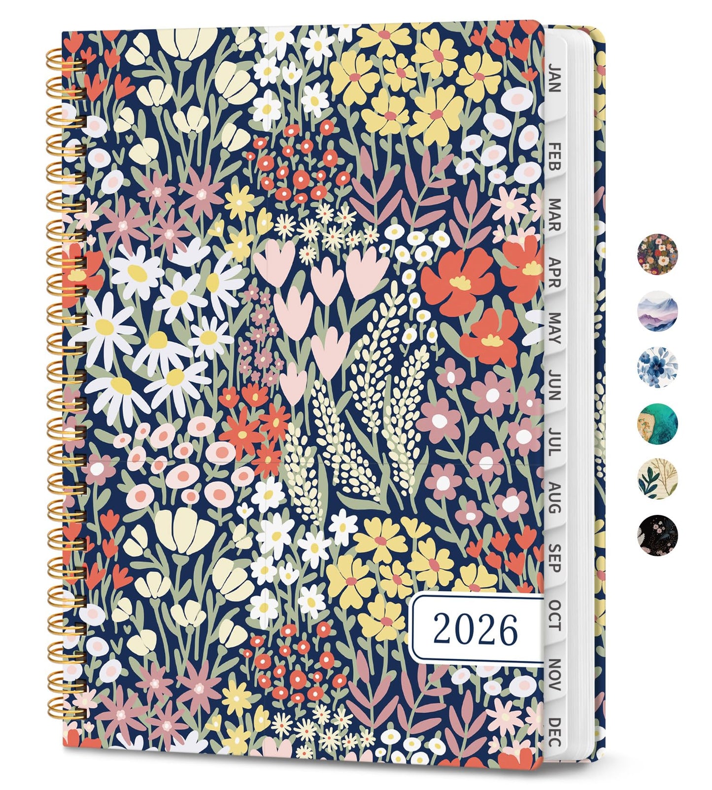 Hardcover 2026 Planner, Weekly and Monthly Calendar, Jan - Dec 2026 Planner Book with Tabs for Women, Inner Pocket, Spiral Bound, Perfect for Office/Home/School Supplies, Petals, A5, 6.3" x 8.5"