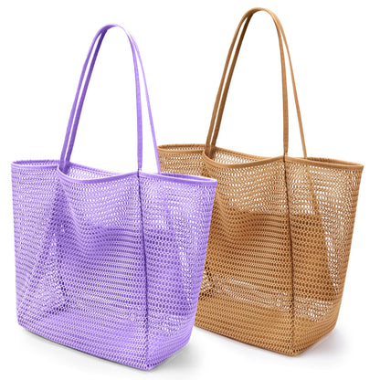 VOROLO Mesh Tote Beach Bag,Women Fairycore Hobo Bag,Shoulder Bag,Soft Summer Casual Crochet Bags