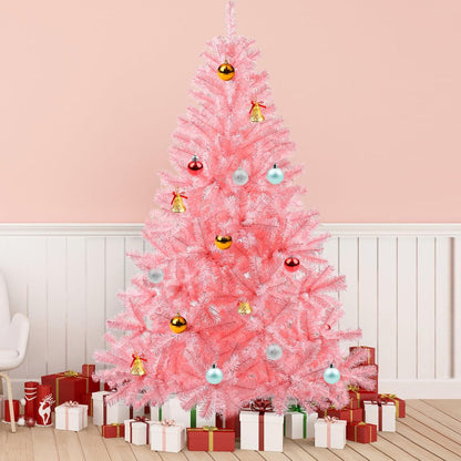 6ft Pink Artificial Christmas Tree,Hinged Full Tree with 700 Branch Tips and Metal Stand Easy Assembly Xmas Tree for Indoor and Outdoor Decoration