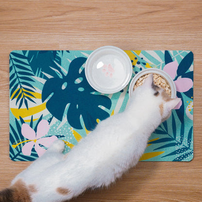 Absorbent Pet Feeding Mat for Food and Water No Stains Quick Dry Mat for Dog Cat Bowl, Dark Paw12x19 Inches