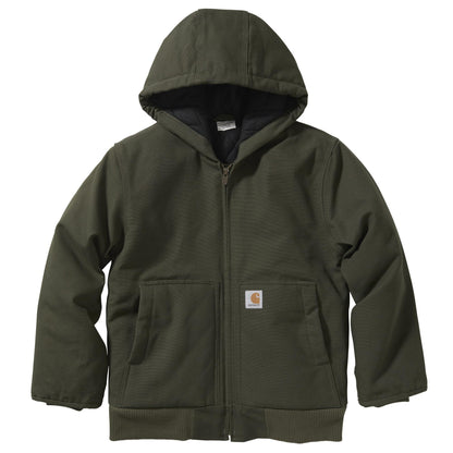 Carhartt Boys' Flannel-Lined Hooded Canvas Insulated Zip-Up Jacket