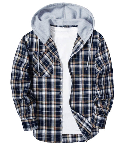 ZITY Men's Flannel Hoodie Shirts Casual Button Down Plaid Shirt Jackets for Men Long Sleeve Stylish Hooded with Pocket