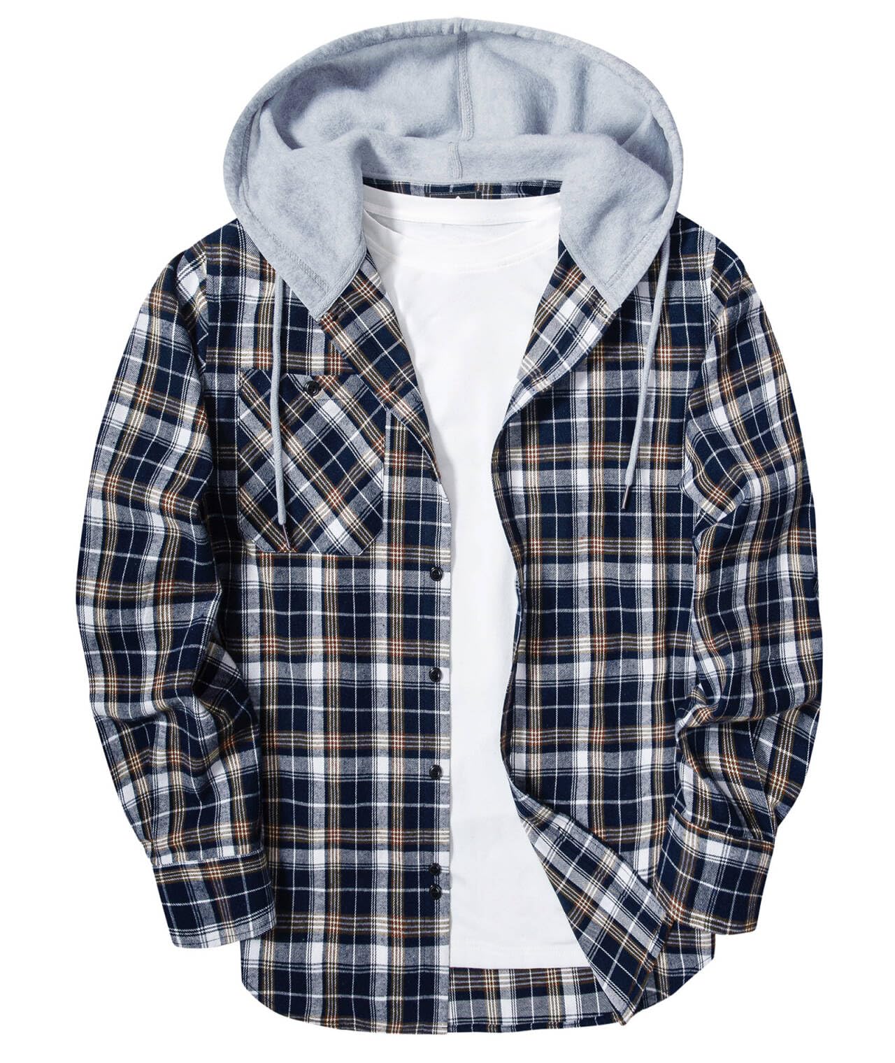 ZITY Men's Flannel Hoodie Shirts Casual Button Down Plaid Shirt Jackets for Men Long Sleeve Stylish Hooded with Pocket