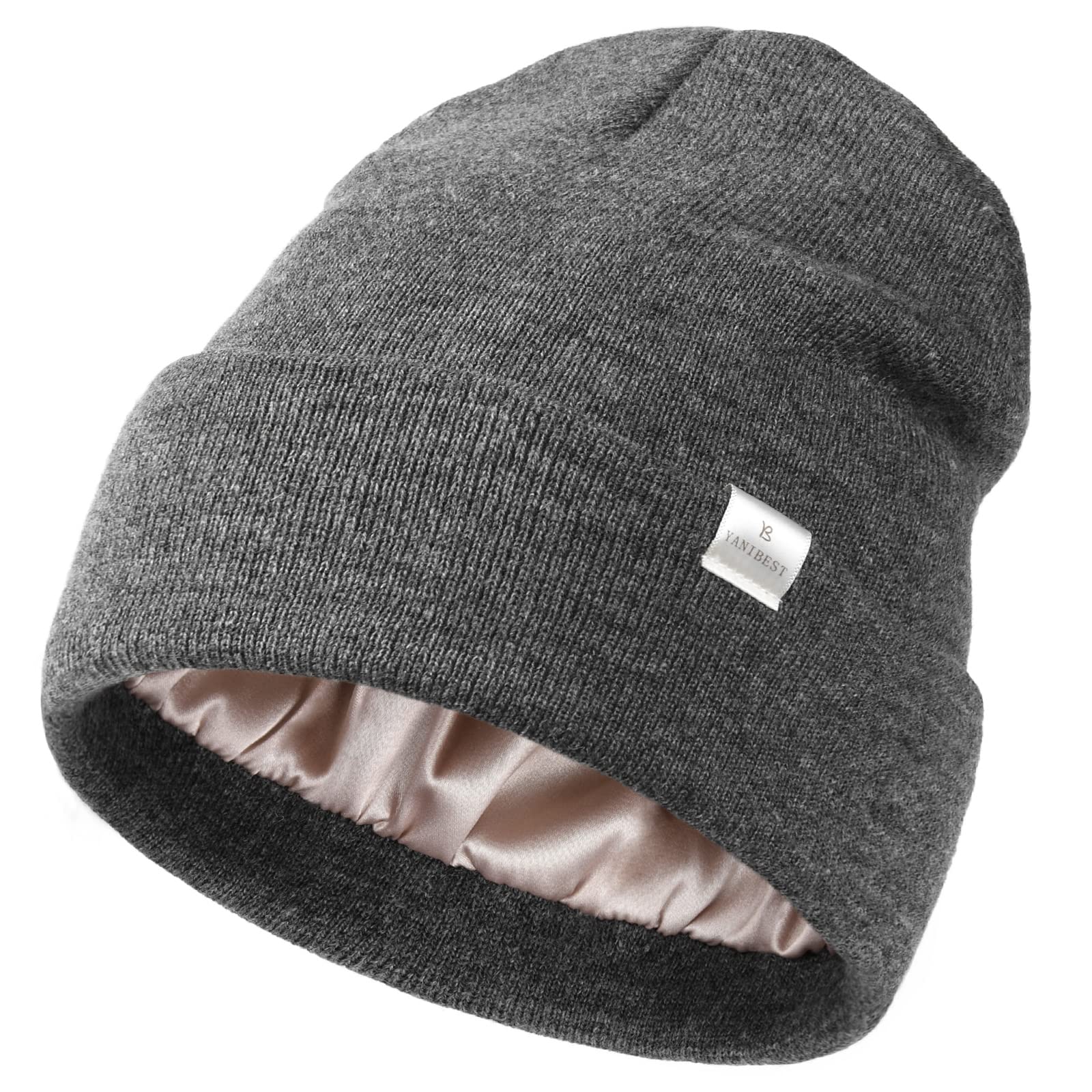 YANIBEST Womens Satin Lined Knit Beanie Hat Acrylic Winter Hats for Women Men Silk Lining Soft Slouchy Warm Cuffed Beanie Hat