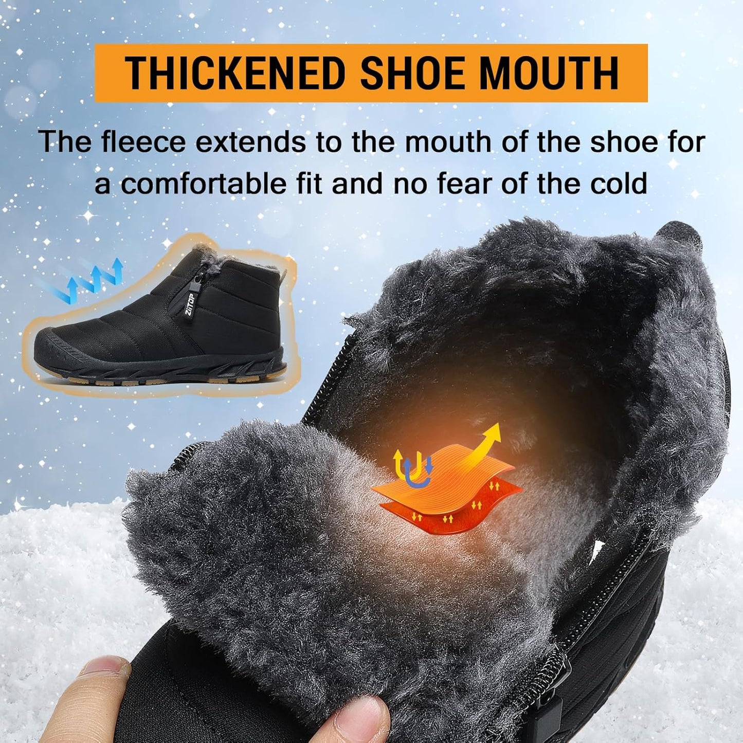 Snow Boots Mens Waterproof Winter Boots Fur Lined Warm Ankle Boots Zipper Closure Slip on Outdoor Boot Comfortable Walking Shoes