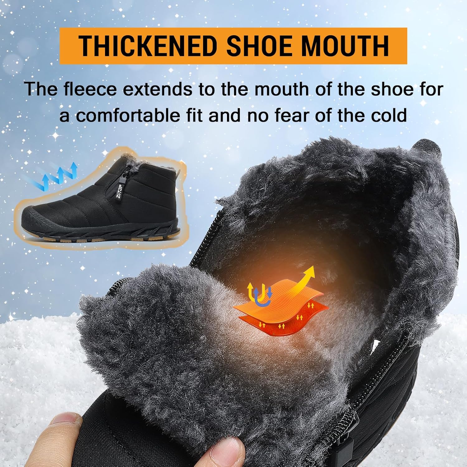 Snow Boots Mens Waterproof Winter Boots Fur Lined Warm Ankle Boots Zipper Closure Slip on Outdoor Boot Comfortable Walking Shoes