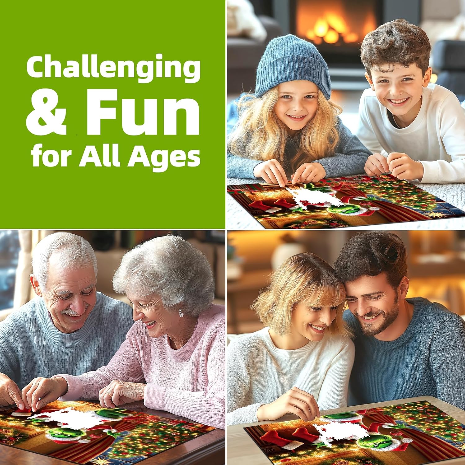 Christmas 500 Piece Jigsaw Puzzles for Adults Holiday Scene Puzzle with Letters on Back Festive Tree Stockings Fireplace Scene Fun Family Puzzles Gift for Adults Seniors（20" x 20"）