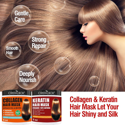 2 Pack Collagen Hair Mask & Keratin Hair Mask,Keratin Hair Treatment,Hydrating Argan Oil Hair Repair Treatment Deep Conditioner Hair Mask for Dry Hair,Collagen with Biotin Hair Treatment Mask