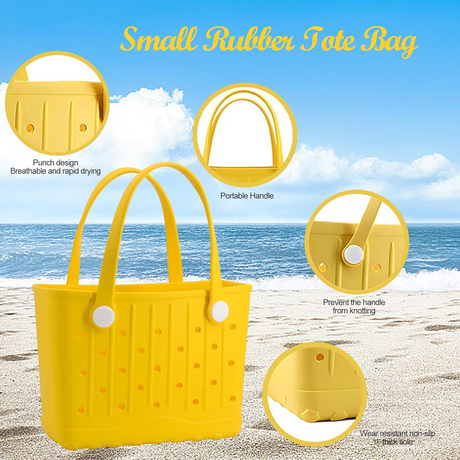 Rubber Tote Bag Small Beach Bag Waterproof Travel Bags Washable Tote Portable Open Handbag for Sports Beach Boat Outdoor