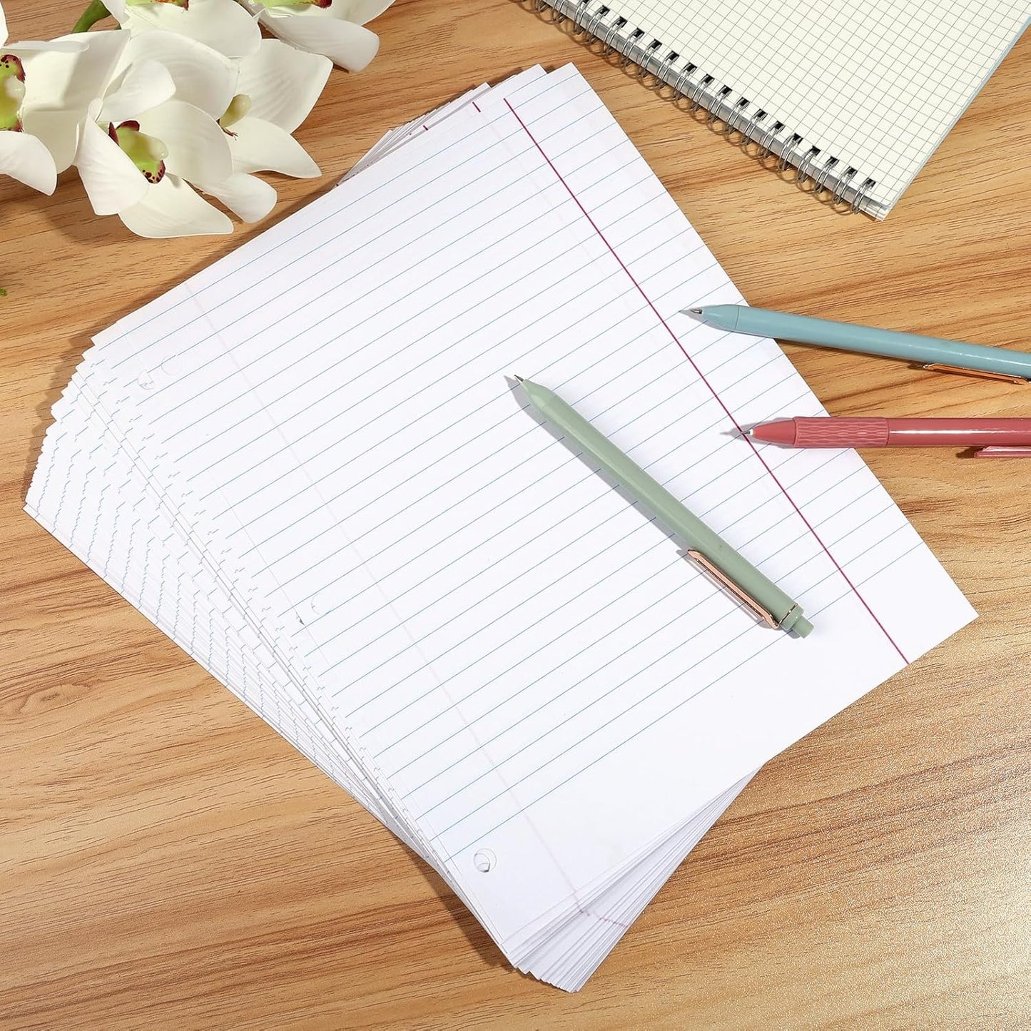 Loose Leaf Paper Wide Ruled Notebook Paper, 8" x 10.5" Lined Filler Paper for 3-Ring Binders, 3-Hole Punched Writing Paper-120 Sheets, White