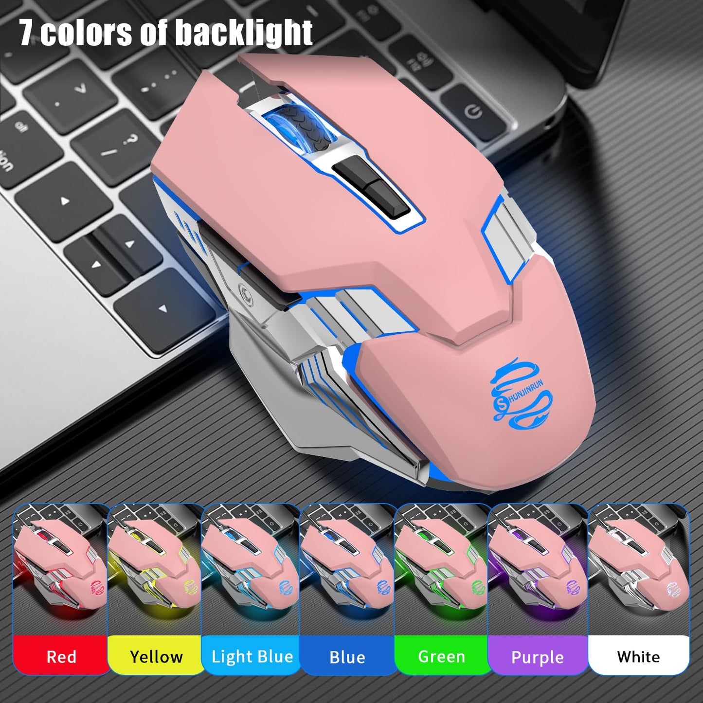 Bluetooth Gaming Mouse, RGB Rechargeable USB Wireless Mouse, Quiet Click, LED Backlit, Ergonomic, with Side Button, 6 Button, DPI Adjustable, Computer Mice for Laptop PC MacBook Chromebook - Grey