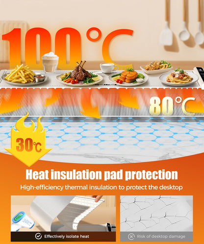 Food Warming Mat with Heat-Resistant Pad, 26X15 Inch, 6 Temperature & 6 Timer Settings, Child Lock Safety,Food Warmer Chafing Dishes for Buffet,Gatherings,Parties,Everyday Use