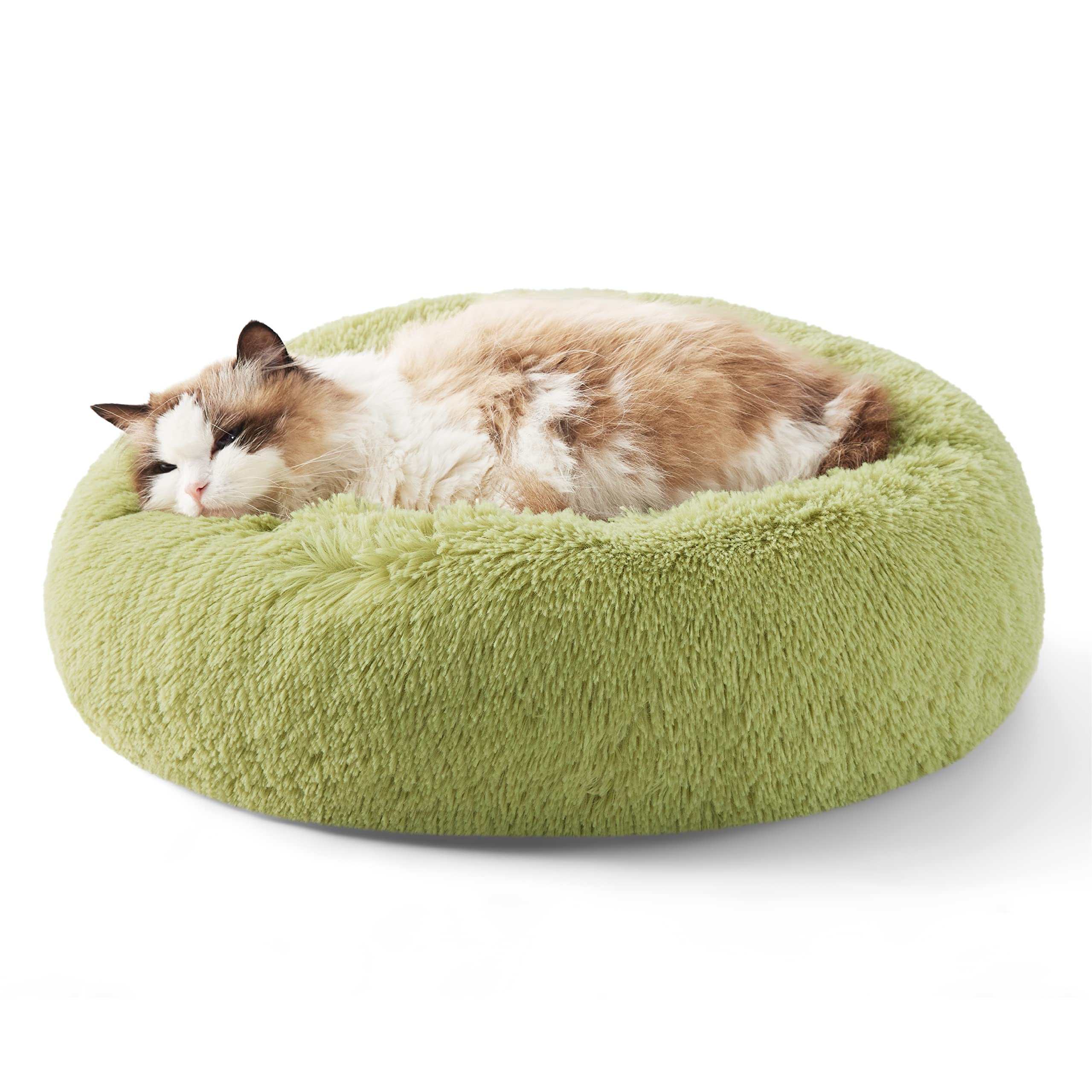 Bedsure Calming Dog Bed for Small Dogs - Donut Washable Small Pet Bed, 23 inches Anti-Slip Round Fluffy Plush Faux Fur Large Cat Bed, Fits up to 25 lbs Pets, Camel
