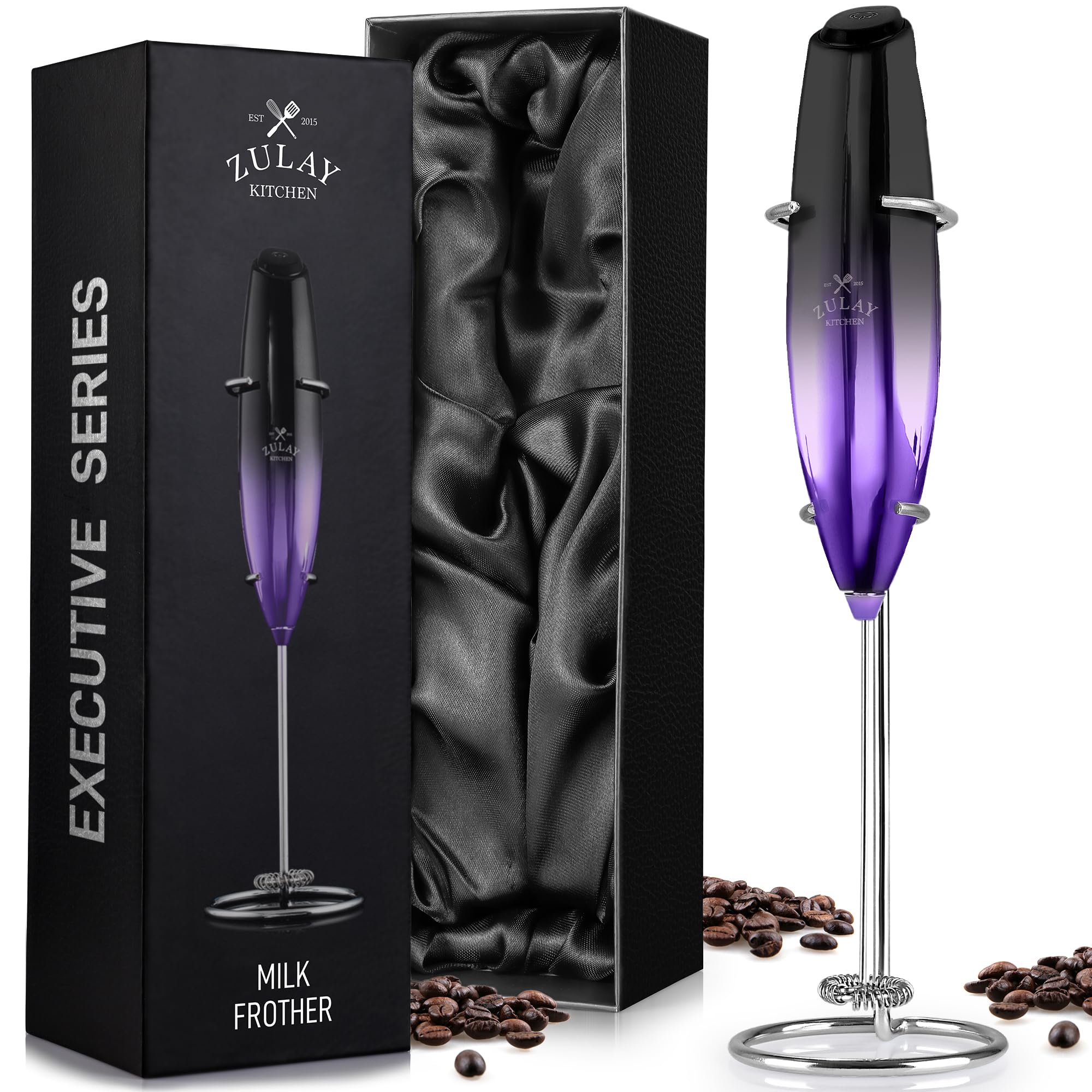 Zulay Kitchen Powerful Milk Frother Wand With 2 Duracell Batteries - Ultra Fast Handheld Drink Mixer - Electric Whisk Foam Maker for Coffee, Lattes, Cappuccino, Matcha, Hot Chocolate & Creamer - Black