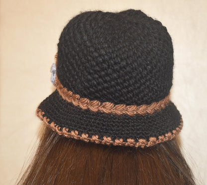 French Thicken Women's Flowers Knitted-Woolen-Hat Fashion Beanie-Hat Lady Crochet-Bucekt-Hat for Winter