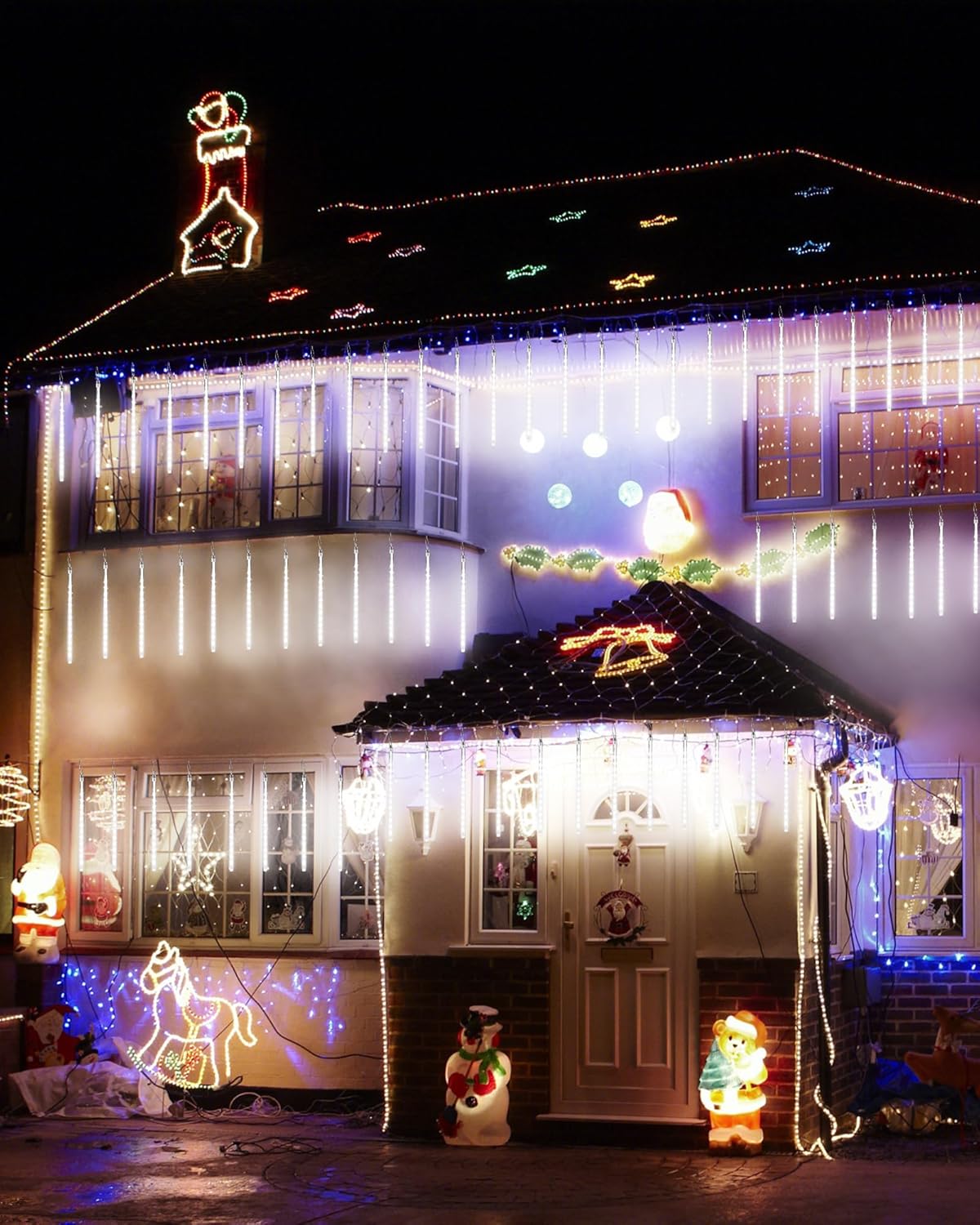 iBaycon 20 Tubes 480 LED Meteor Shower Rain Lights, 11.8 inches Cascading Icicle Lights Waterproof Outdoor, Connectable Falling Raindrop Lights with Timer for Holiday Party Christmas Decorations