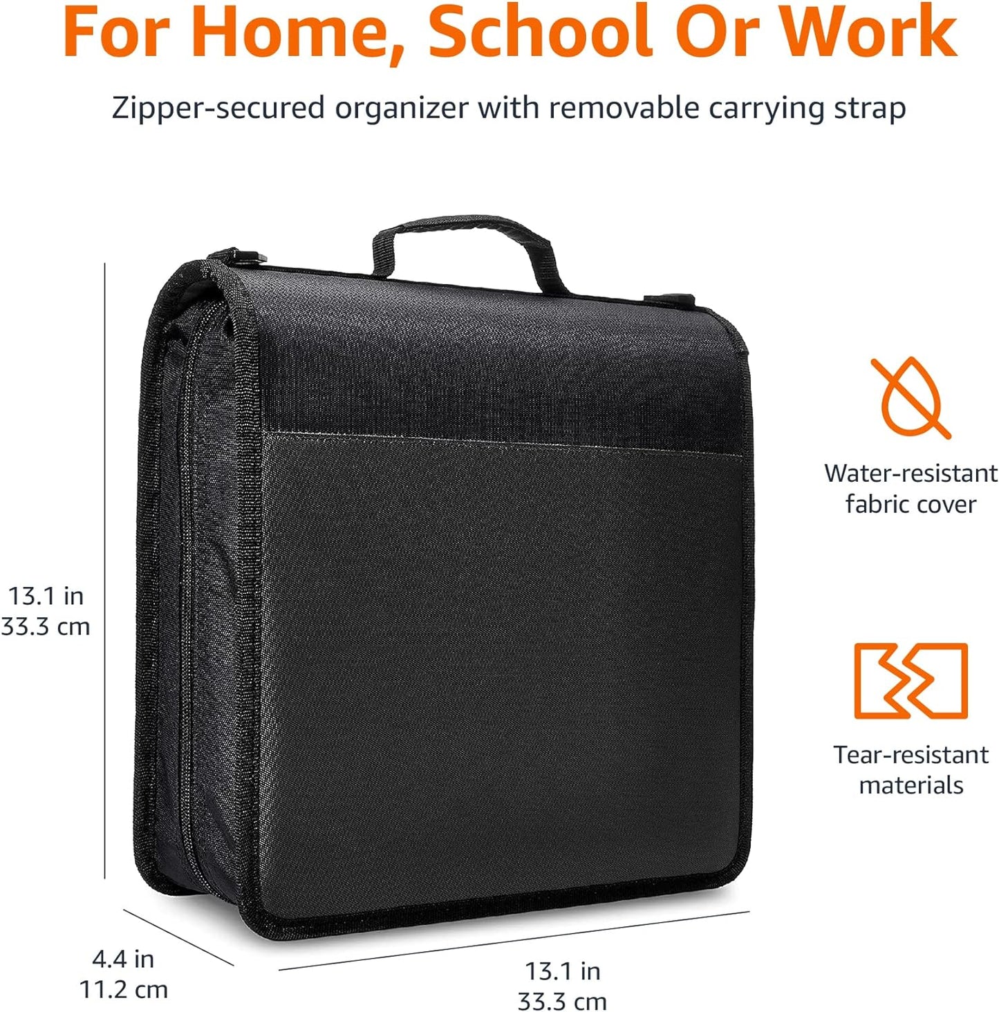 Amazon Basics Durable 3 Ring Binder with Zipper, Sturdy Storage to Keep Documents Organized, 3 inch, Black