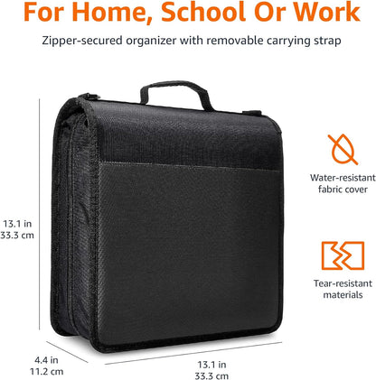 Amazon Basics Durable 3 Ring Binder with Zipper, Sturdy Storage to Keep Documents Organized, 3 inch, Black