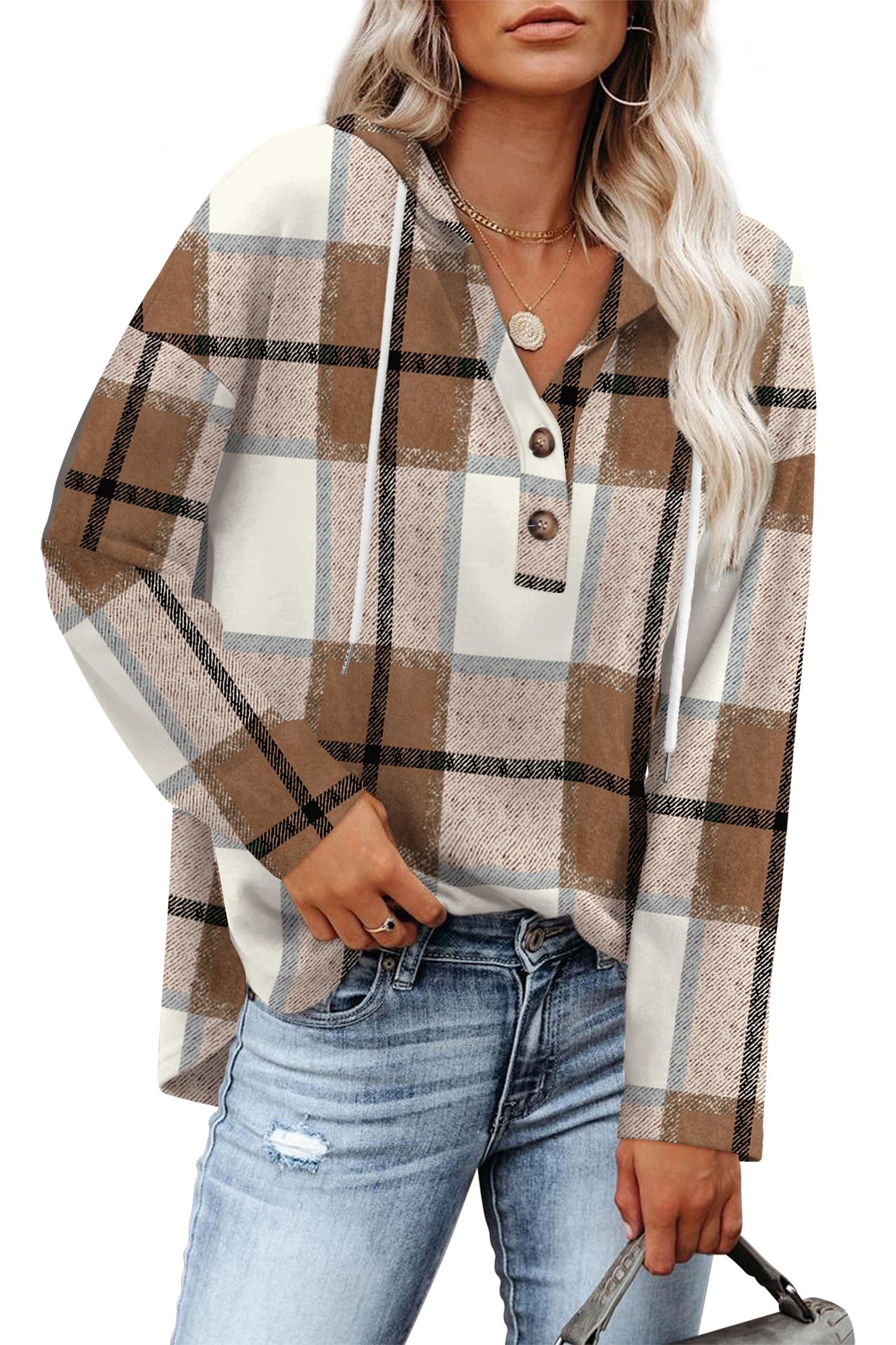 RUMIA Womens Tops V Neck Button Sweatshirt for Women Pullover Long SLeeve Shirts Fall Outfits 2025 Loose Fit S-3XL