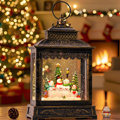 Christmas Snow Globes Christmas Water Lantern with Snowy Train Snowman, Music & 6H Timer, USB Lined/Battery Operated Lighted Lanterns for Xmas Festival Decoration Gifts