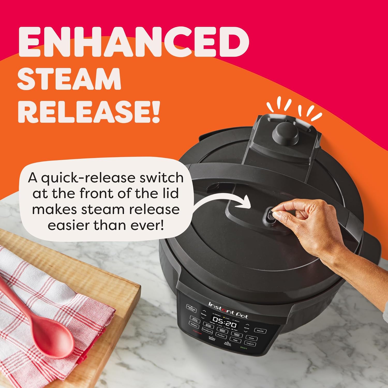 Instant Pot 7.5QT RIO Wide, 7-in-1 Electric Multi-Cooker, Pressure Cooker, Slow Cook, Rice, Steamer, Sauté, Yogurt & Warmer, Wide Base, Large Searing Base, WhisperQuiet Steam Release