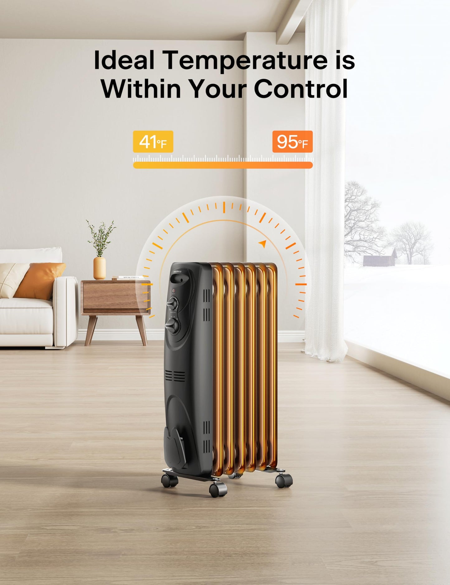 Pelonis Oil Filled Radiator Heater for Large Space, 2025 Upgraded, Space Heaters with 1500W Quiet Warmth Radiant Heater, 3 Heating Modes, Overheat & Tip-Over Protection, Adjustable Thermostat, Black