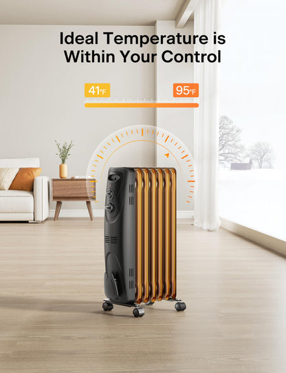 Pelonis Oil Filled Radiator Heater for Large Space, 2025 Upgraded, Space Heaters with 1500W Quiet Warmth Radiant Heater, 3 Heating Modes, Overheat & Tip-Over Protection, Adjustable Thermostat, Black