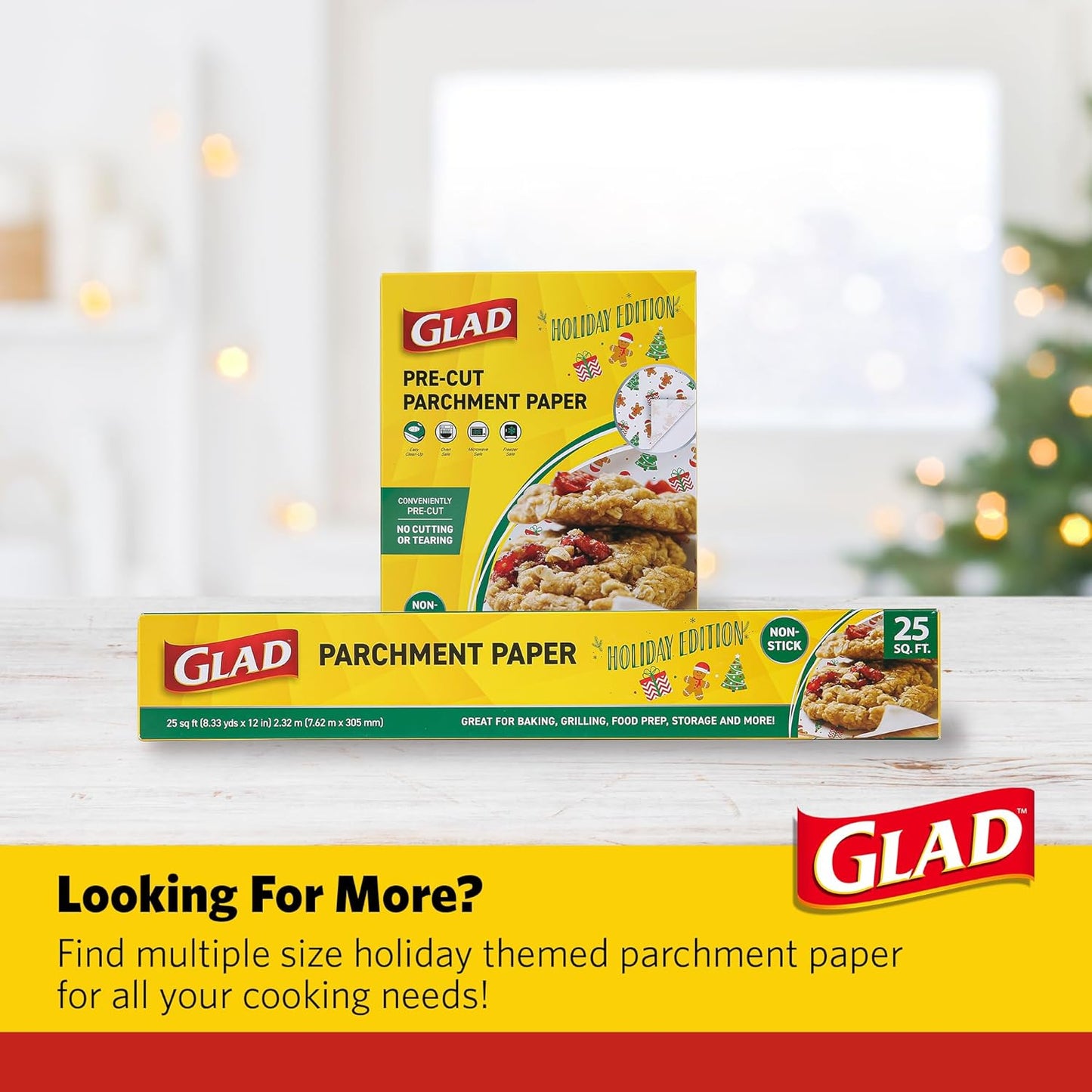 Glad Holly Jolly Printed Parchment Paper Roll – Holiday Design Parchment Paper; Baking Parchment for Christmas Cookies, Holiday Baking Paper, 25 Sq. Ft