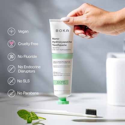Boka Fluoride Free Toothpaste Nano Hydroxyapatite, Helps Remineralize, Appropriate for Sensitive Teeth, Whitening - for Adult, Kids Oral Care - Ela Mint Flavor, 4 Fl Oz 1Pk US Manufactured