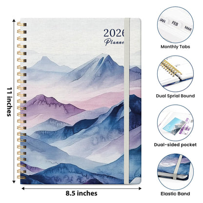 Hardcover 2026 Planner, Weekly and Monthly Calendar, Jan - Dec 2026 Planner Book with Tabs for Women, Inner Pocket, Spiral Bound, Perfect for Office/Home/School Supplies, Petals, A5, 6.3" x 8.5"