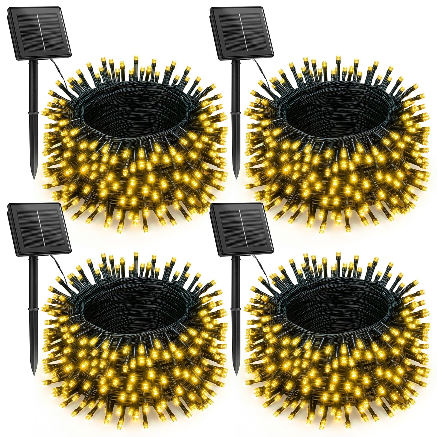 Brightown 4 Pack Solar Christmas Lights Outdoor, Total 184FT 480 LED Solar String Lights Outdoor Waterproof Green Wire with 8 Modes, Solar Fairy Light for Garden Yard Patio Party Decors, Cool White