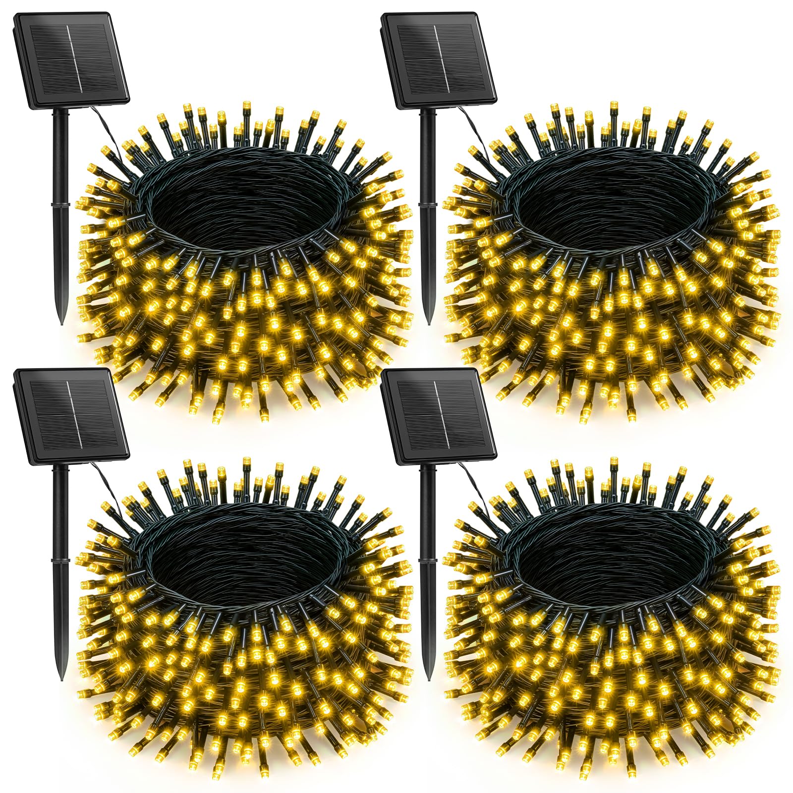 Brightown 4 Pack Solar Christmas Lights Outdoor, Total 184FT 480 LED Solar String Lights Outdoor Waterproof Green Wire with 8 Modes, Solar Fairy Light for Garden Yard Patio Party Decors, Cool White