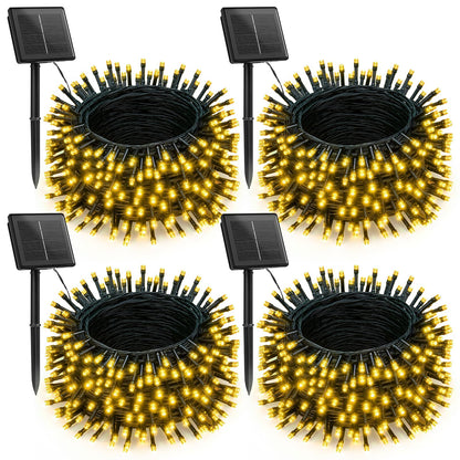 Brightown 4 Pack Solar Christmas Lights Outdoor, Total 184FT 480 LED Solar String Lights Outdoor Waterproof Green Wire with 8 Modes, Solar Fairy Light for Garden Yard Patio Party Decors, Cool White