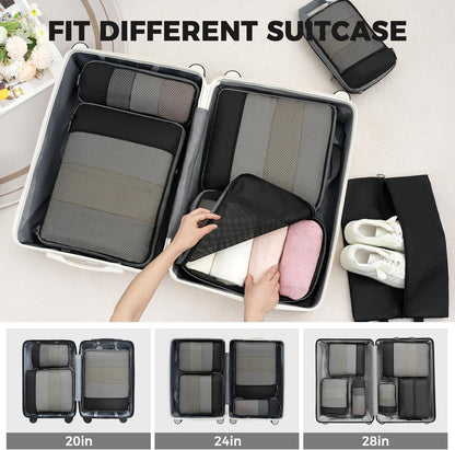 BAGAIL 4 Set/6 Set/8 Set Compression Packing Cubes Travel Accessories Expandable Packing Organizers (Half Mesh, 6-Black)