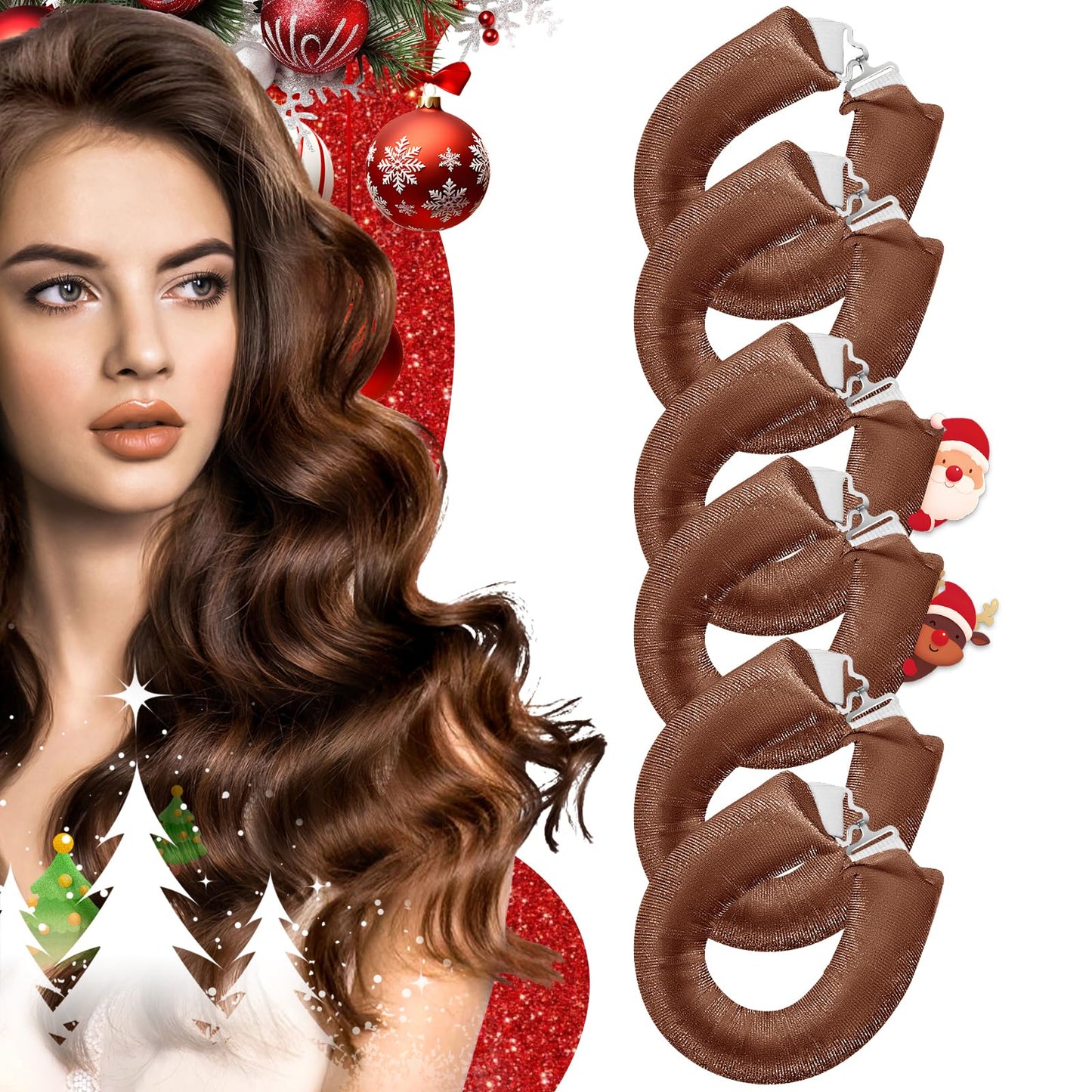 Heatless Curlers, Heatless Curls Overnight Set for Women, Soft Hair Curlers to Sleep In, Jumbo No Heat Hair Curlers Set with Headscarf and Hook for Long Hair (DarkBrown, 4 Packs)