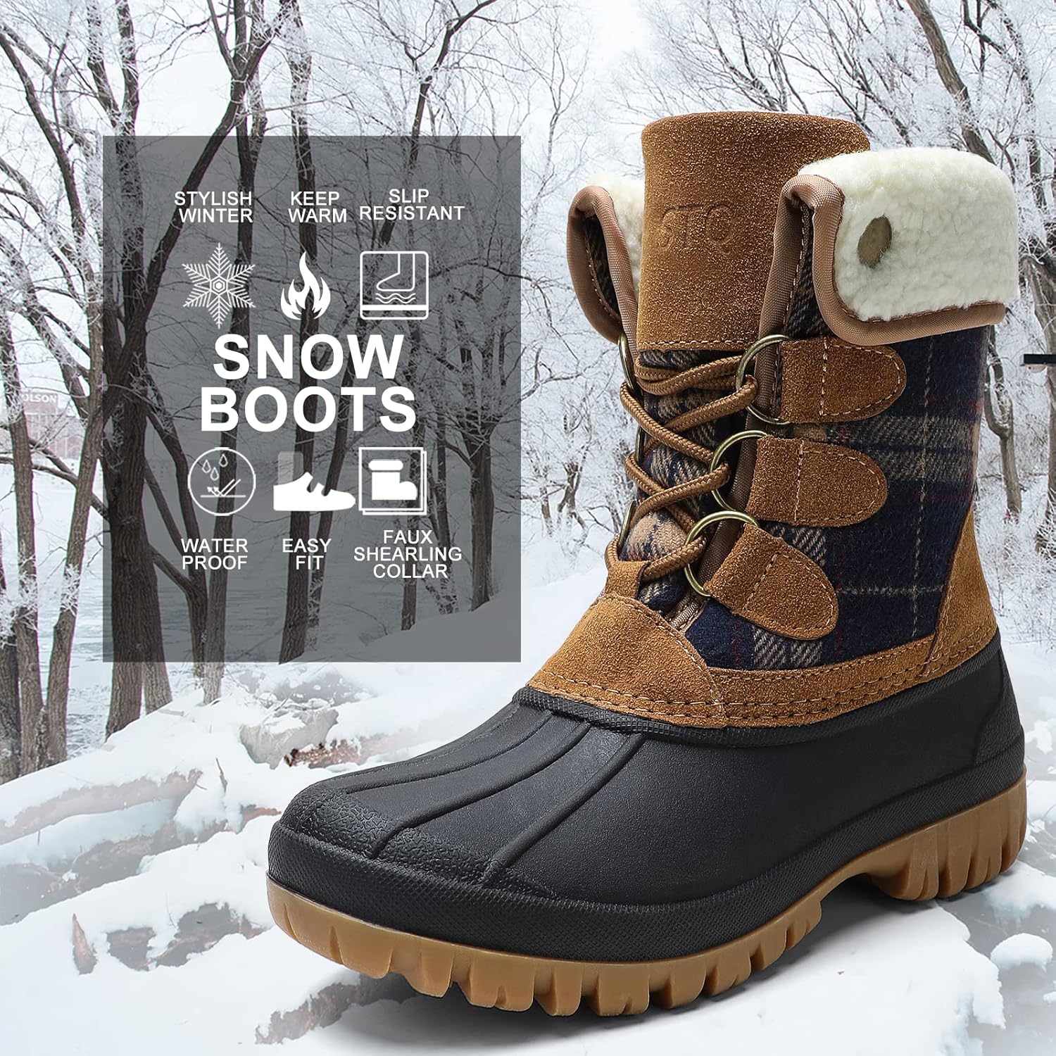 STQ Womens Winter Duck Boots Waterproof Cold Weather Snow Boots