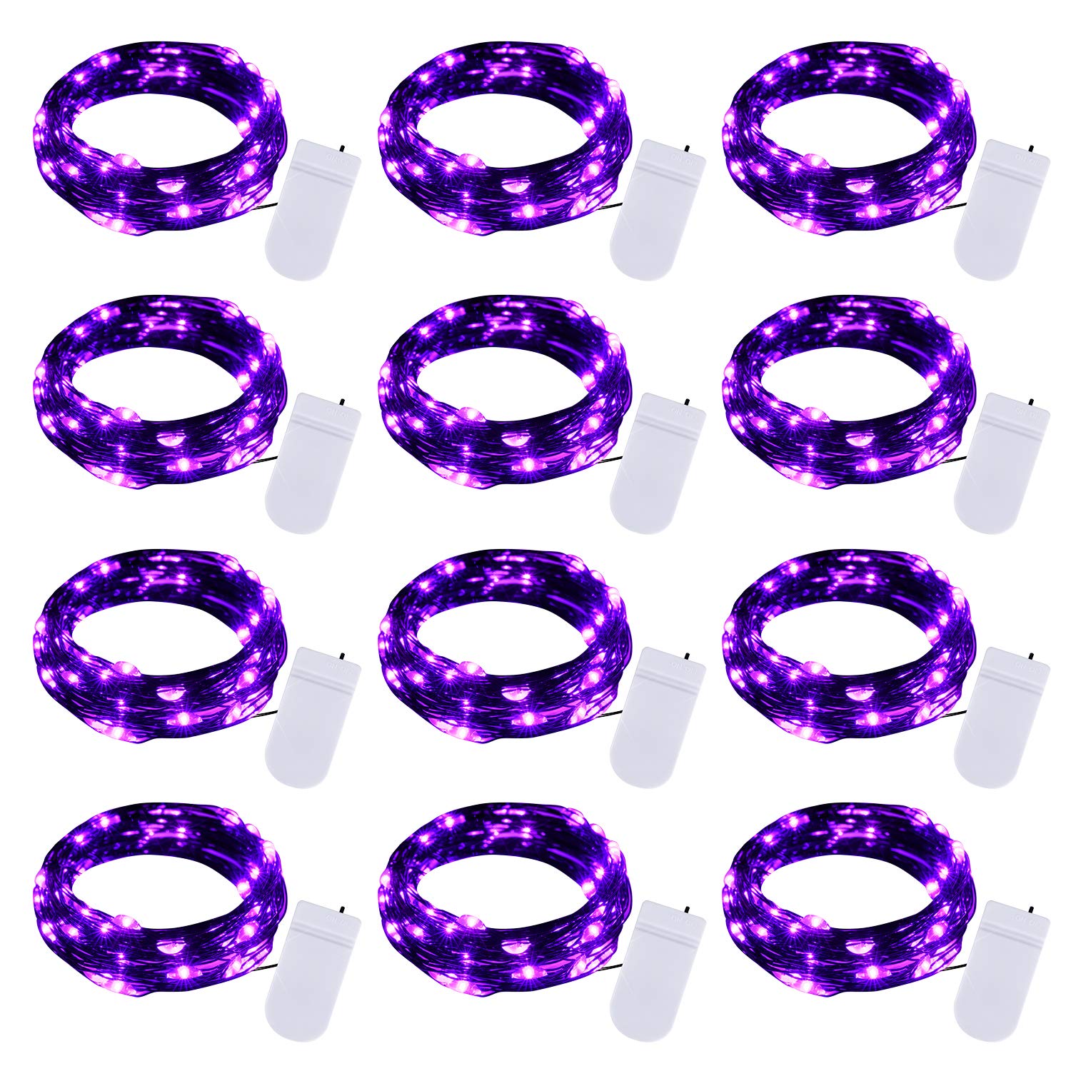 Brightown 12 Pack LED Fairy Lights Battery Operated String Lights - 7ft 20LED Waterproof Silver Wire Firefly Starry Moon Lights for DIY Crafts Wedding Table Centerpieces Party Bedroom Christmas