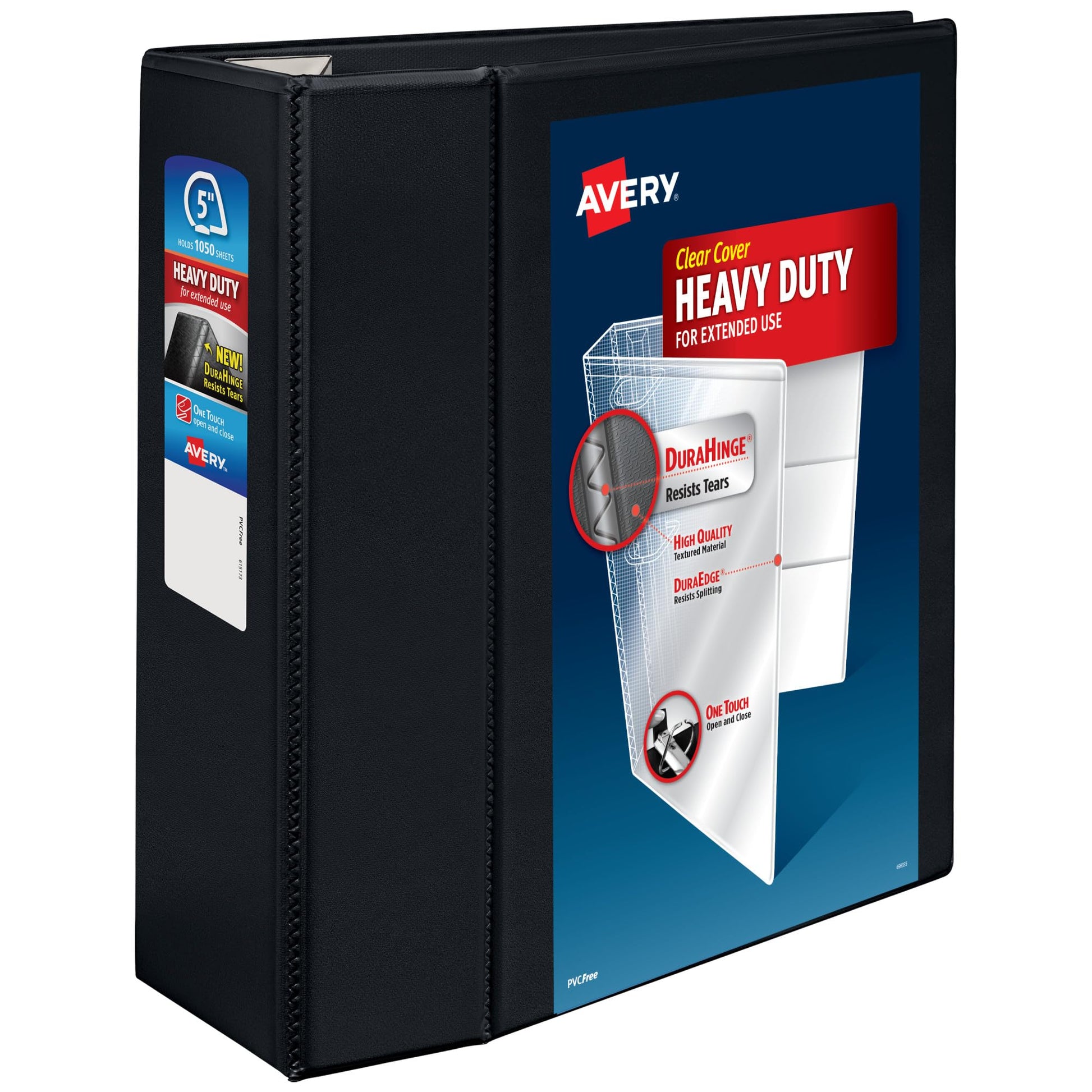 Avery Heavy-Duty 3 Inch Binders 3 Ring, View Binder, 1.5 Inch EZD Ring, Black, Sturdy (79693)