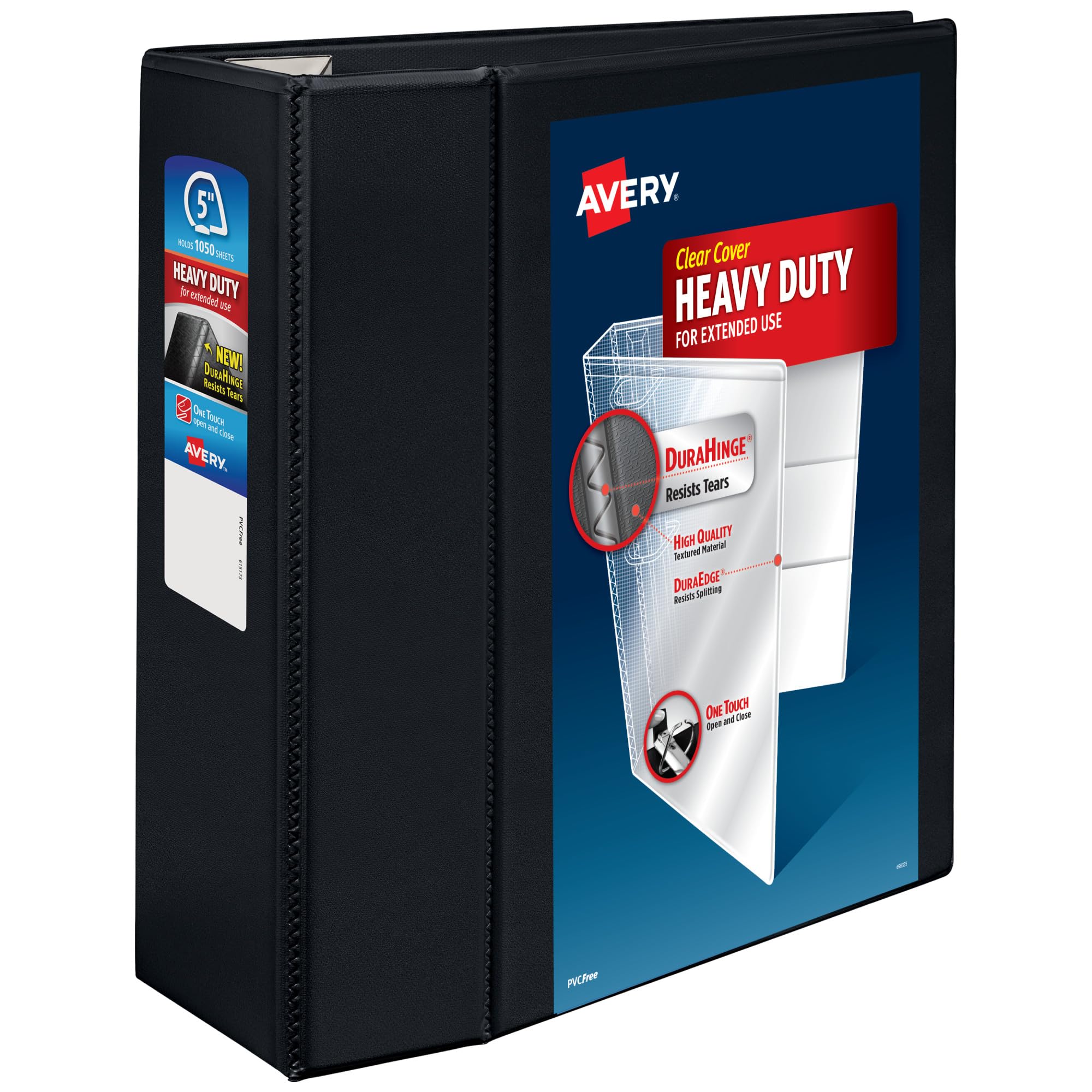 Avery Heavy-Duty 3 Inch Binders 3 Ring, View Binder, 1.5 Inch EZD Ring, Black, Sturdy (79693)