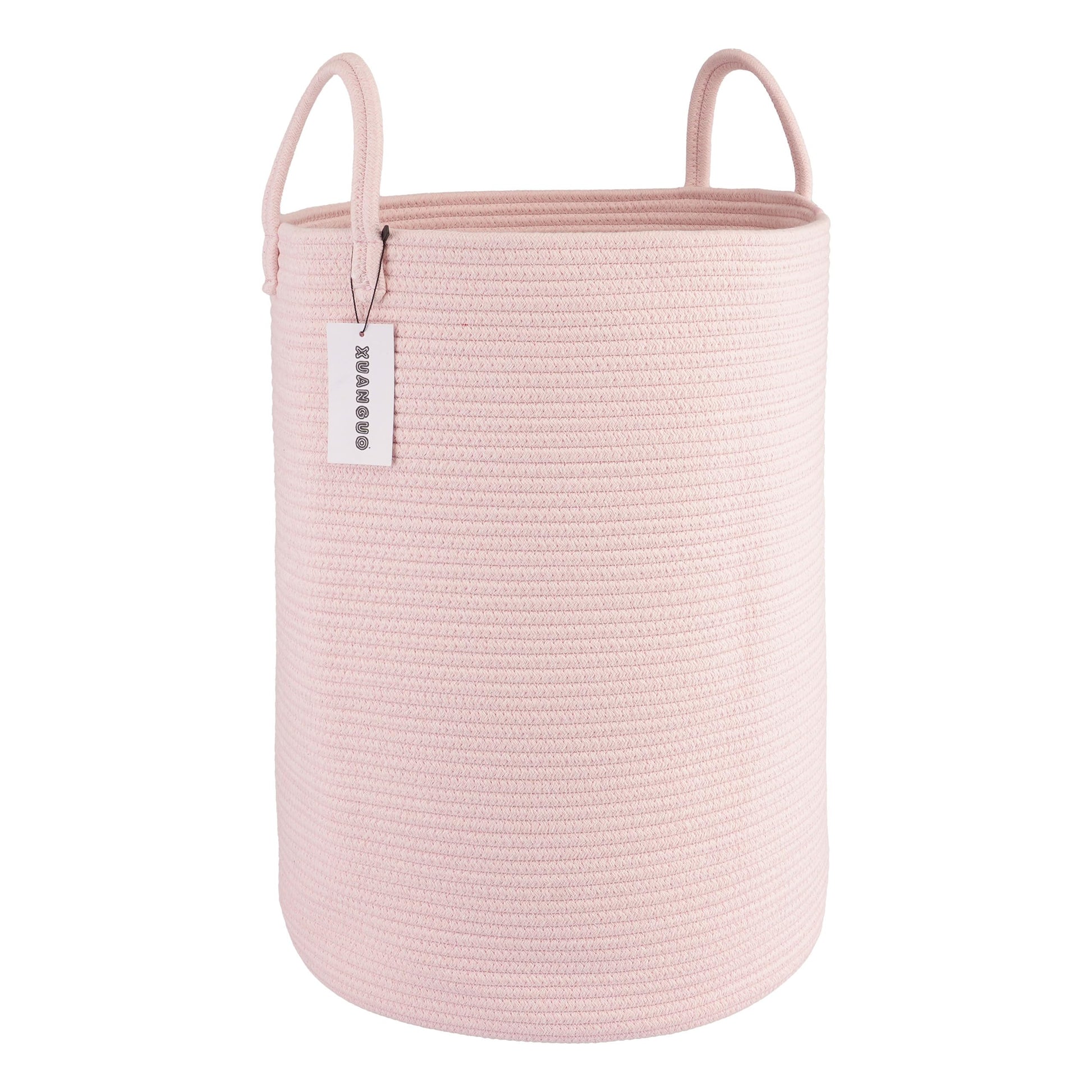 Cotton Rope Laundry Basket Hamper for Girls Kids Baby Nursery Hamper Bin Woven Storage Basket for Living Room Girls room Boho Tall Rope Baskets for Blanket Toys Large light pink