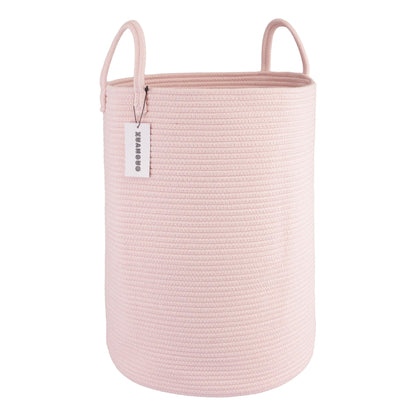 Cotton Rope Laundry Basket Hamper for Girls Kids Baby Nursery Hamper Bin Woven Storage Basket for Living Room Girls room Boho Tall Rope Baskets for Blanket Toys Large light pink