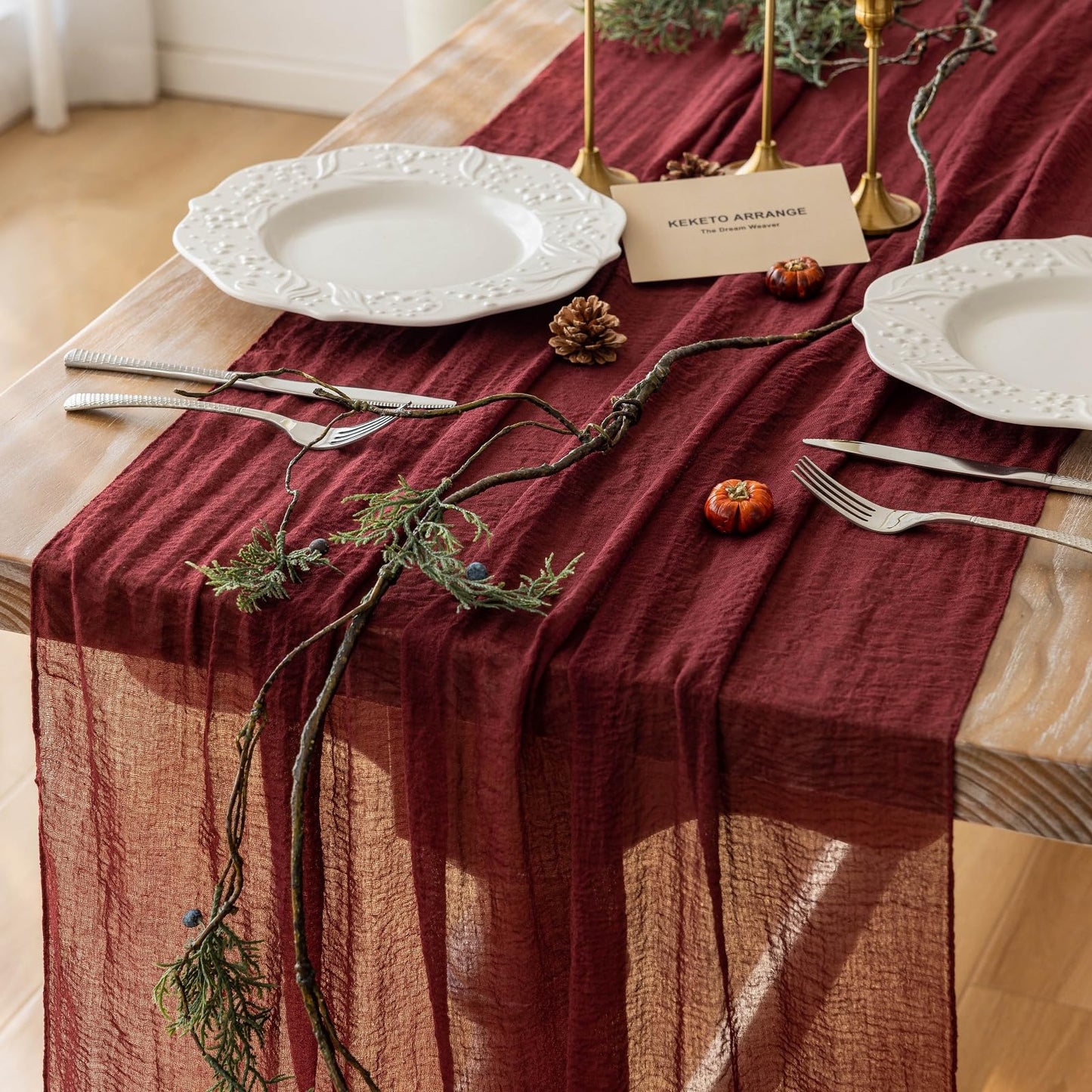 Thanksgiving Fall Table Runner Terracotta Gauze 120 Inch 10 FT Rustic Burnt Orange Sheer Cheese Cloth for Bridal Shower Friendsgiving Party Centerpiece Decor Fall Decorations for Home