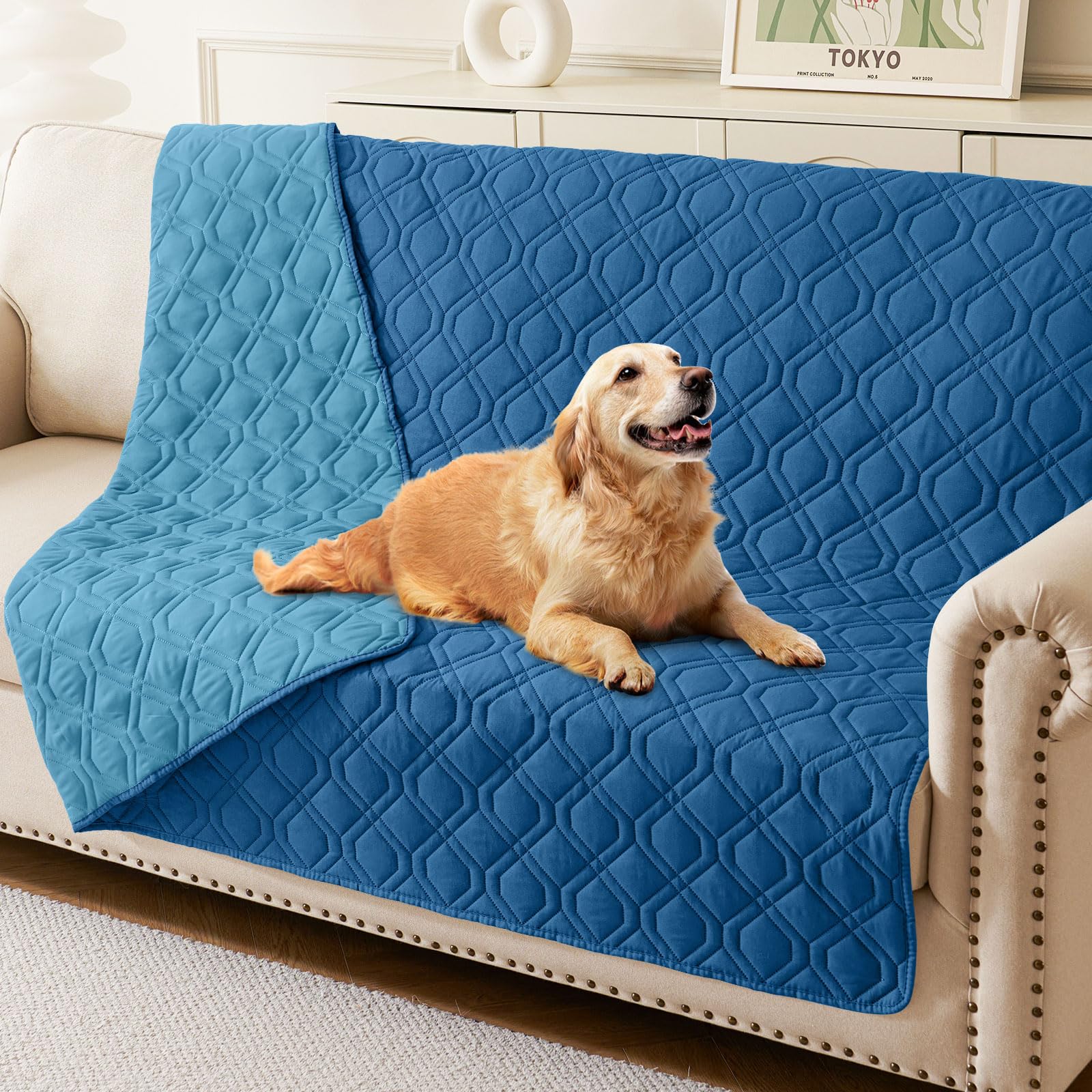hyha Waterproof Dog Bed Blanket, Soft Pet Blankets, Waterproof Couch Cover for Dogs, Reversible Sofa Covers Washable for Furniture (30x70 Inch, Grey/Dark Grey)