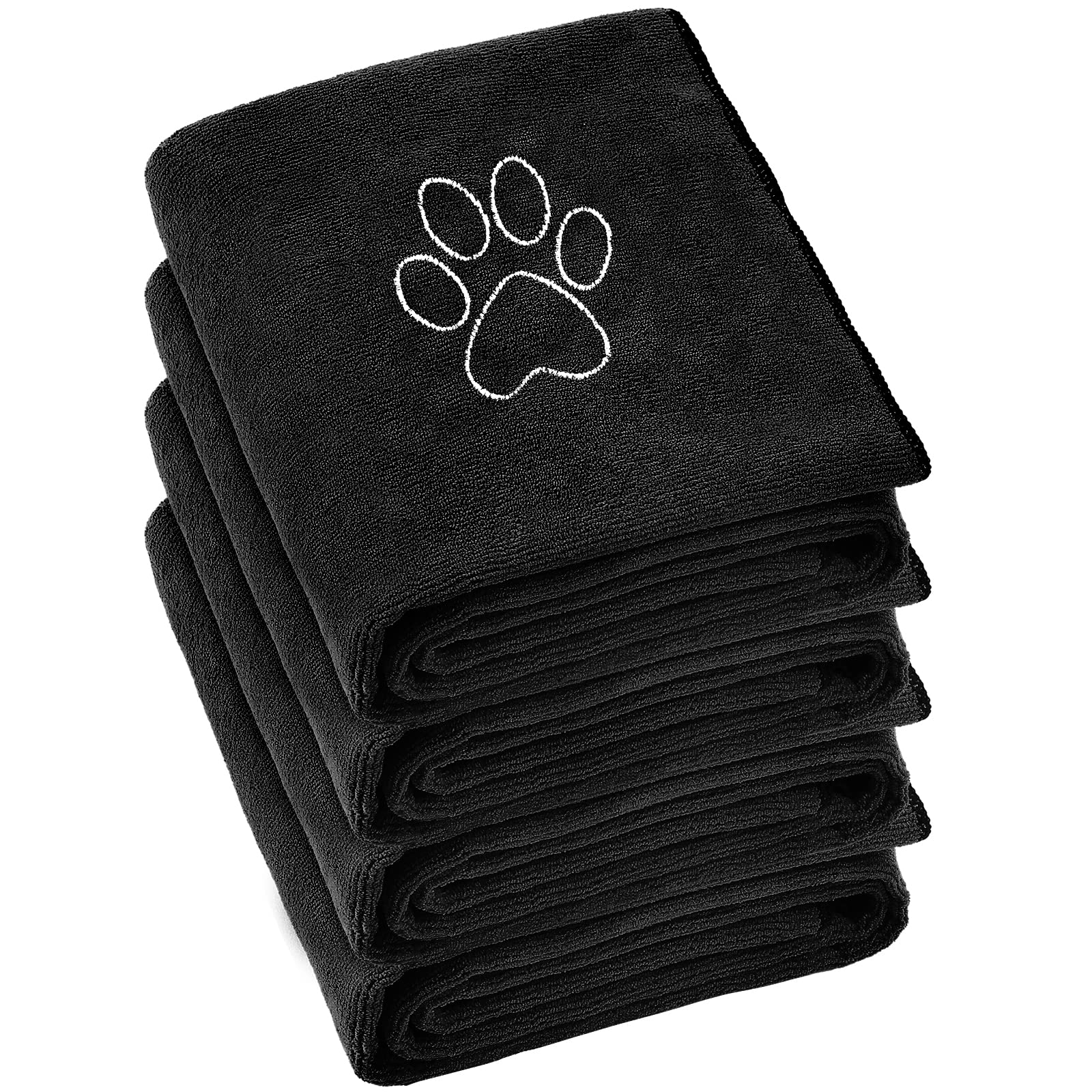 Chumia 4 Pack Dog Towels for Drying Large Microfiber Grooming Tools Absorbent Soft Bath Supplies with Embroidered Paw for Small Medium Pet Products(16 x 32 Inch,Blue)