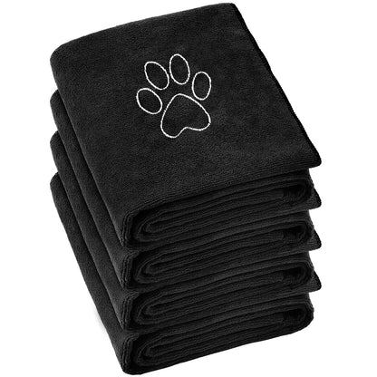 Chumia 4 Pack Dog Towels for Drying Large Microfiber Grooming Tools Absorbent Soft Bath Supplies with Embroidered Paw for Small Medium Pet Products(16 x 32 Inch,Blue)