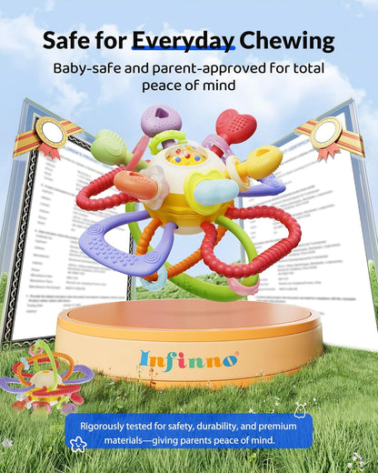 Baby Montessori Sensory Teething Toy – Safe, Multi-Functional BPA-Free Silicone Teether Toy for Babies 0-12 Months – Vibrant Rattle for Teething Relief & Fun Play – Perfect Baby Toys for Boys & Girls