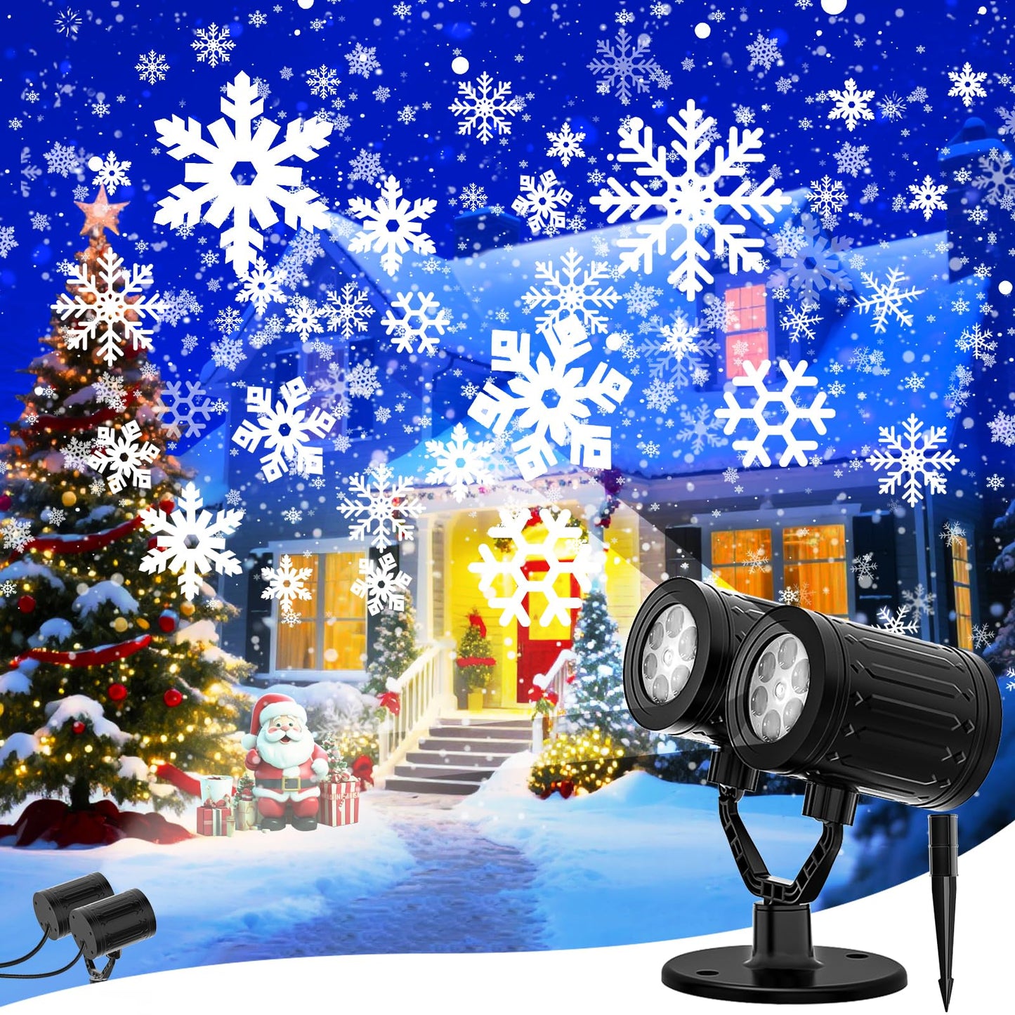 Snowflake Christmas Projector Lights Outdoor, 2025 Upgraded Double Head, 360° Rotating, IP65 Waterproof, Timer Function - Holiday, Party, Christmas Decorations & Gifts for Yard, Garden, Indoor