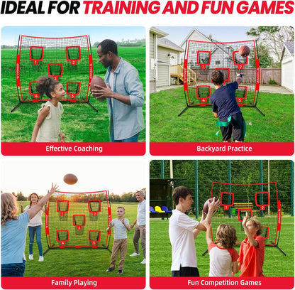 BAGAIL Football Throwing Net - 9 Target Pockets, Easy Setup, Heavy-Duty - Portable QB Accuracy Trainer, Fun Target Practice Net for Football with Carry Bag