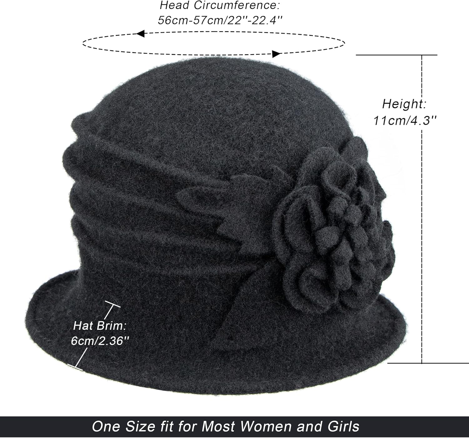 Round Cloche Hat for Women Vintage Wool 1920s Cloche Winter Hat